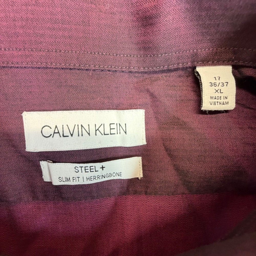Calvin Klein Dress Shirt Mens XL Purple Steel+ Slim Fit Herringbone Cotton - Picture 3 of 9
